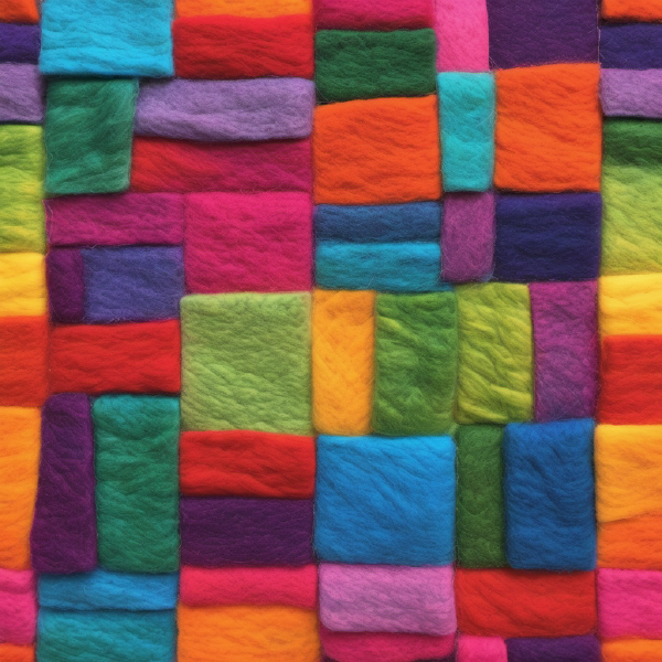 Quiltwork made of strips of felt in different colours